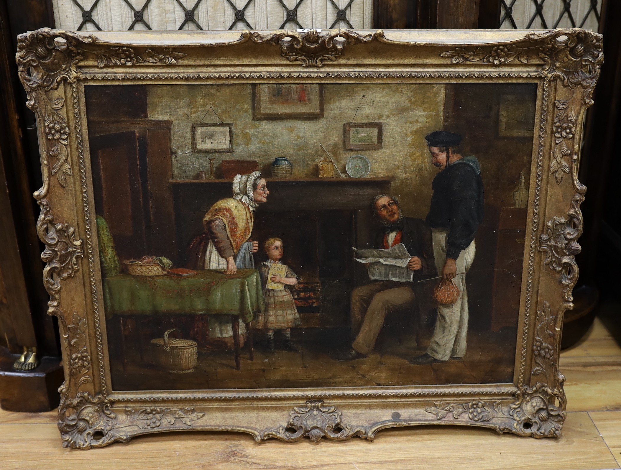 Victorian School, oil on canvas, 'The Sailor's Return', 45 x 60cm